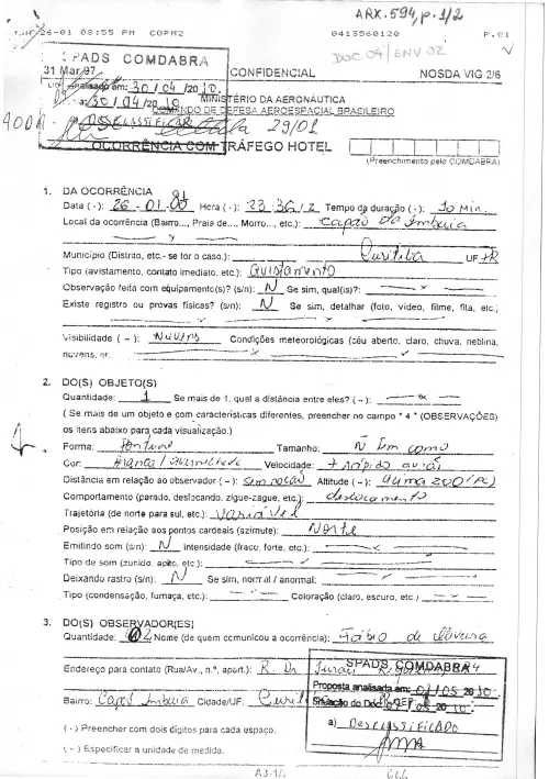 First page of BrazilianUFOFiles - BR_AN_BSB_ARX_594 BR_AN_BSB_ARX_594