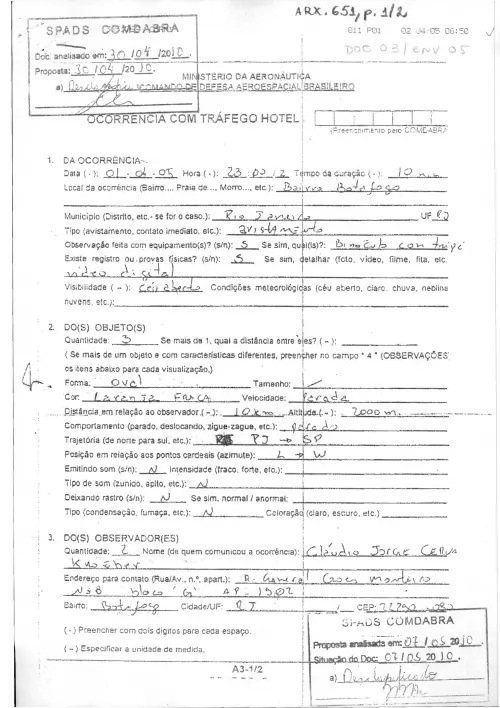 First page of BrazilianUFOFiles - BR_AN_BSB_ARX_651 BR_AN_BSB_ARX_651