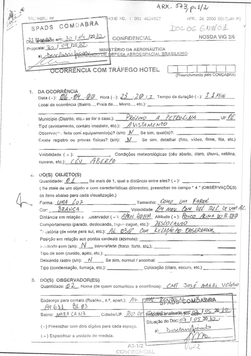 First page of BrazilianUFOFiles - BR_AN_BSB_ARX_573 BR_AN_BSB_ARX_573