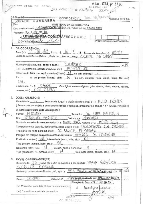 First page of BrazilianUFOFiles - BR_AN_BSB_ARX_583 BR_AN_BSB_ARX_583