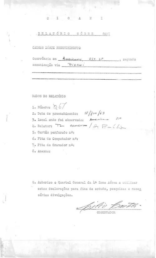 First page of BrazilianUFOFiles - CASO SIOANI 67 Caso SIOANI 067