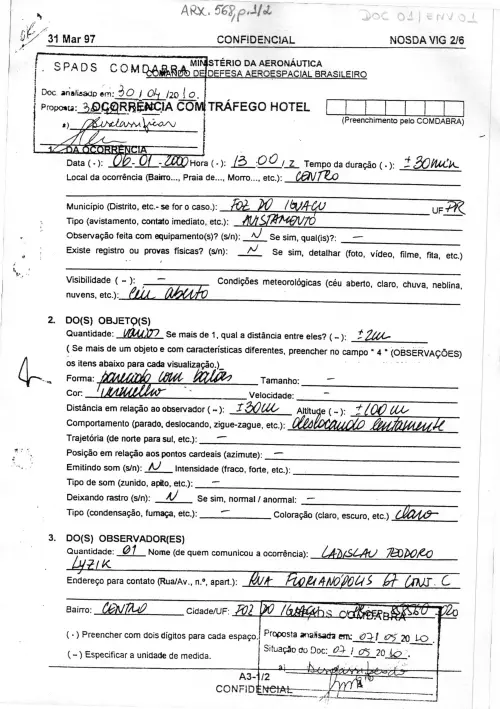 First page of BrazilianUFOFiles - BR_AN_BSB_ARX_568 BR_AN_BSB_ARX_568