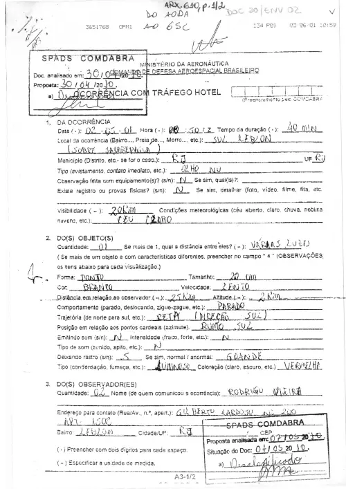 First page of BrazilianUFOFiles - BR_AN_BSB_ARX_610 BR_AN_BSB_ARX_610