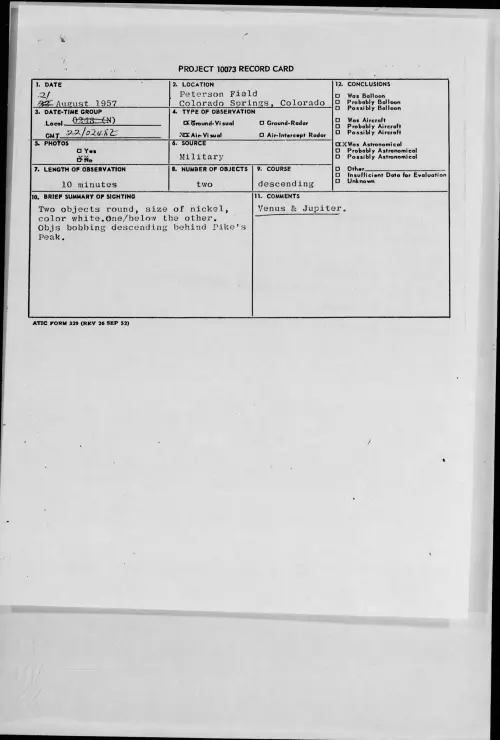 First page of 1957.08 - 6968840 - Peterson Field Colorado Springs, Colorado