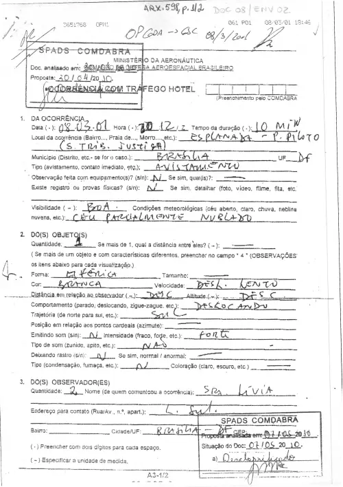 First page of BrazilianUFOFiles - BR_AN_BSB_ARX_598 BR_AN_BSB_ARX_598