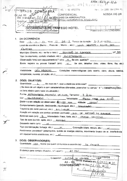 First page of BrazilianUFOFiles - BR_AN_BSB_ARX_617 BR_AN_BSB_ARX_617