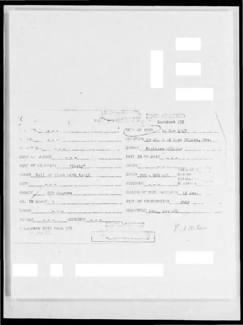 First page of 1947-11-9669600-40mi-NOfCapeBlanco-Ore--35-