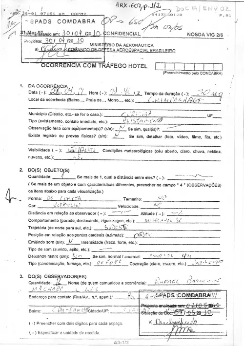 First page of BrazilianUFOFiles - BR_AN_BSB_ARX_607 BR_AN_BSB_ARX_607