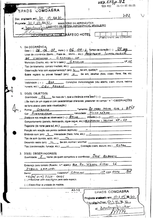 First page of BrazilianUFOFiles - BR_AN_BSB_ARX_633 BR_AN_BSB_ARX_633