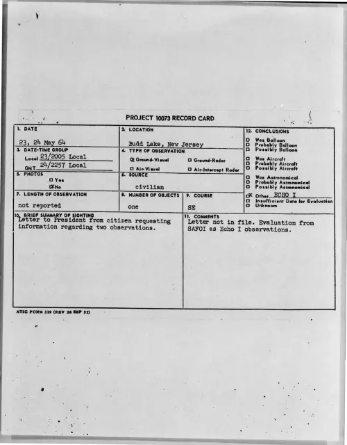 First page of 1964-05-8707150-BuddLake-NewJersey