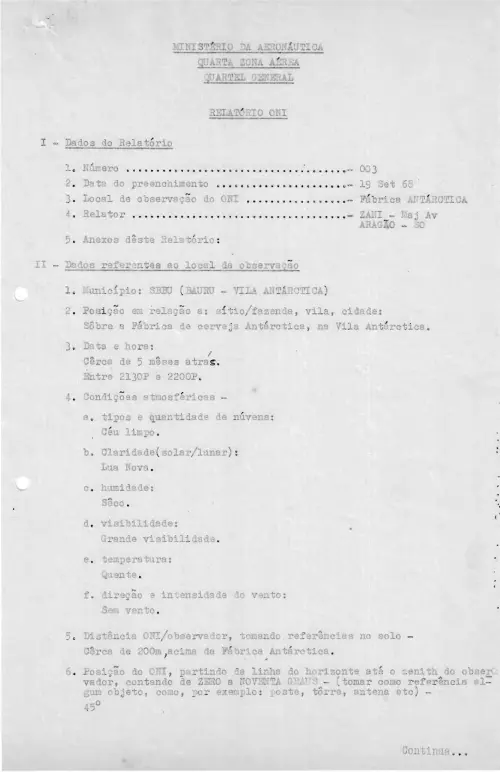 First page of BrazilianUFOFiles - CASO SIOANI 3 Caso SIOANI 003
