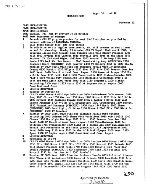 First page of CIAsX-Files-2015UFORelease - CIS TV PREVIEW 19-25 OCTOBER DOC_0005517459