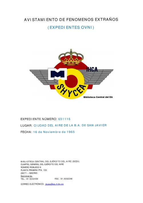 First page of SpanishUFOFiles - 1965-11-16_avistamiento_en_san_javier_(murcia)