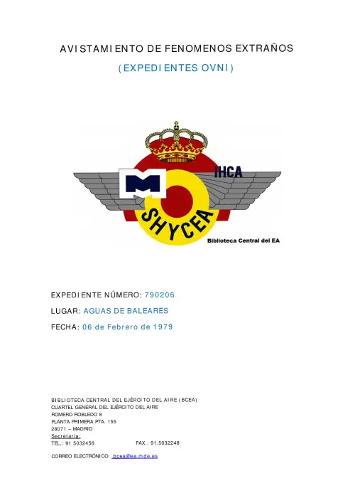 First page of SpanishUFOFiles - 1979-02-06_avistamiento_en_aguas_de_baleares