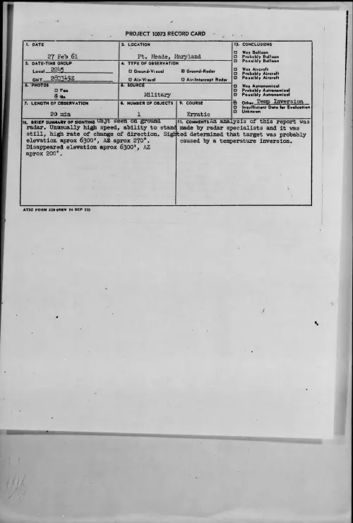 First page of 1961.02 - 8638706 - Ft. Meade, Maryland