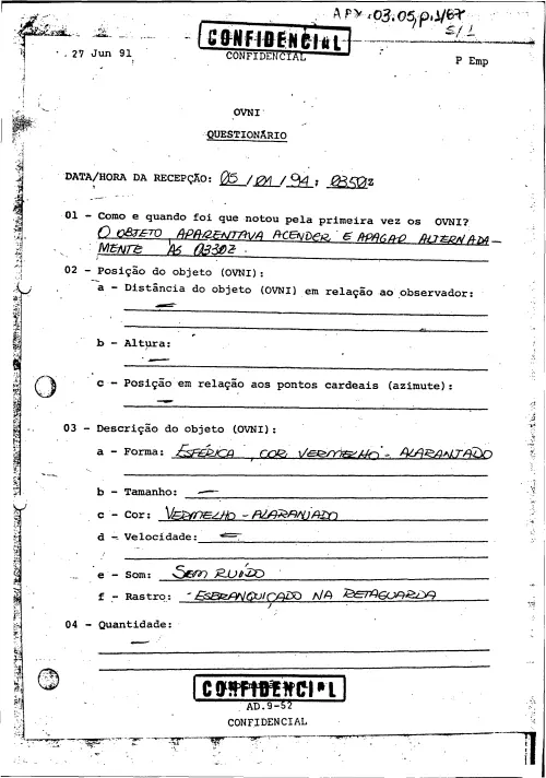 First page of BrazilianUFOFiles - BR_AN_BSB_ARX_003_005 BR_AN_BSB_ARX_003_005