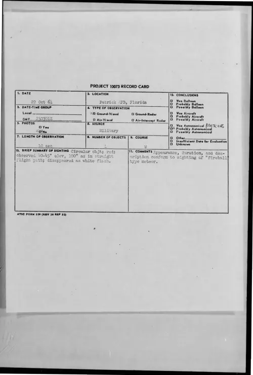 First page of 1961-10-8693727-PatrickAFB-Florida
