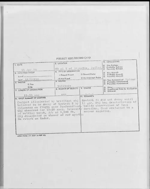 First page of 1958.04 - 6967157 - 60 mi W of Argentia, Nwflnd