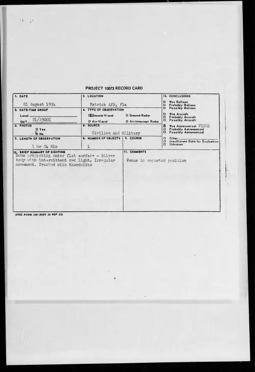 First page of 1954.08 - 16505 - Patrick AFB, Fla