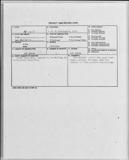 First page of 1959.08 - 8408777 - 4 Mi Fm Roddington, Nfld