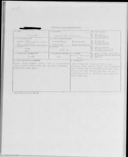 First page of 1960.11 - 8239277 - England AFB, Louisiana