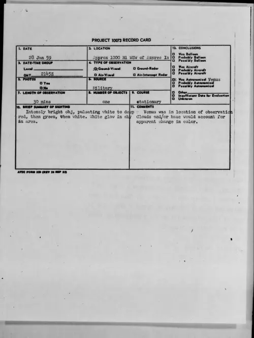 First page of 1959.01 - 9078901 - Approx 1000 Mi WSW of Azores Is