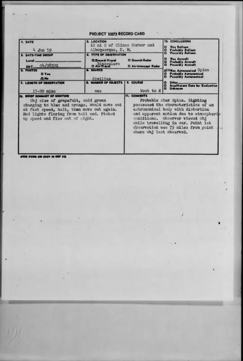 First page of 1959.01 - 9078726 - 10 mi S of Clines Corner And Albuquerque, N. M