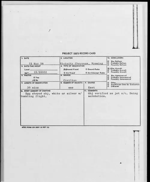 First page of 1958.05 - 7227791 - Vicinity Cheyenne, Wyoming