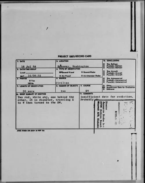 First page of 1958.07 - 8851718 - Spahaway, Washington