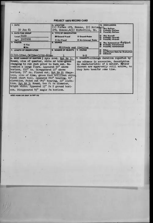 First page of 1961.01 - 8630456 - Forbes AFB, Kansas